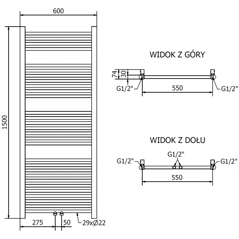 Mexen Mars kopalniški radiator 1500 x 600 mm, 576 W, zlati - W110-1500-600-00-50