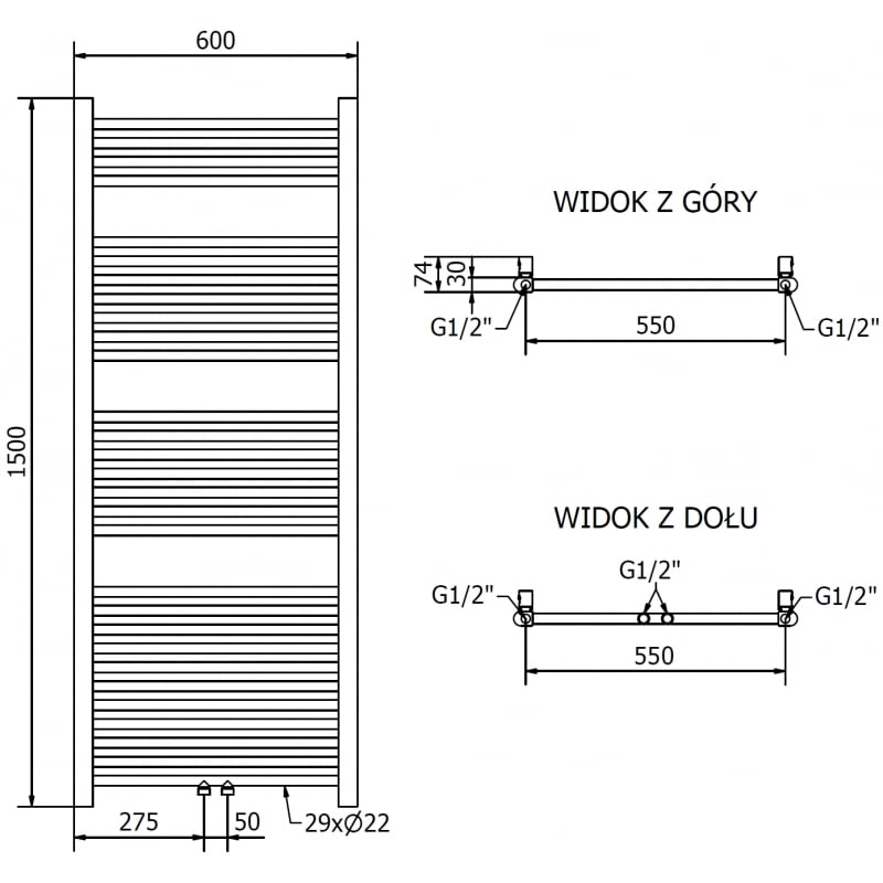 Mexen Mars radiador de casa de banho 1500 x 600 mm, 576 W, dourado - W110-1500-600-00-50