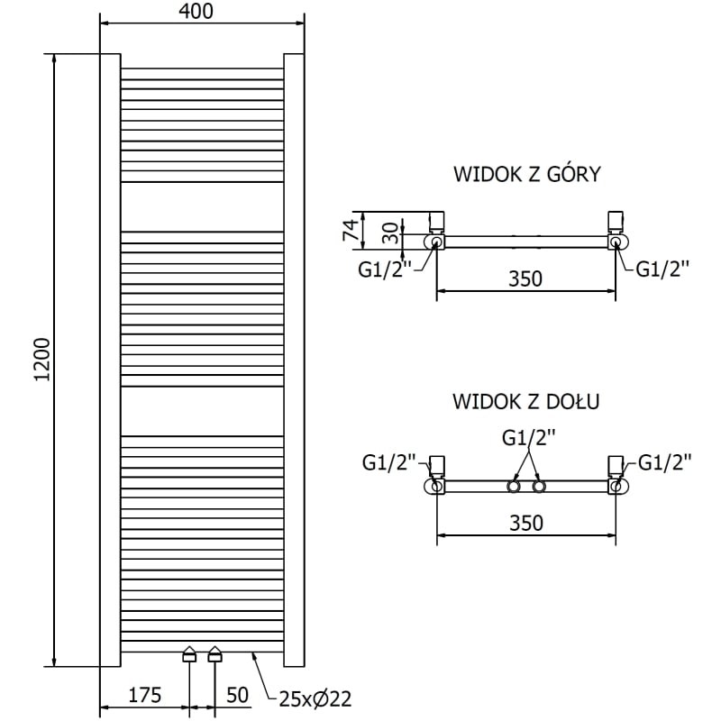 Mexen Mars vannitoa radiaator 1200 x 400 mm, 346 W, kuldne - W110-1200-400-00-50