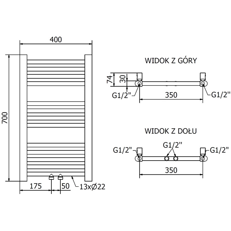 Mexen Mars vannitoa radiaator 700 x 400 mm, 188 W, kuldne - W110-0700-400-00-50