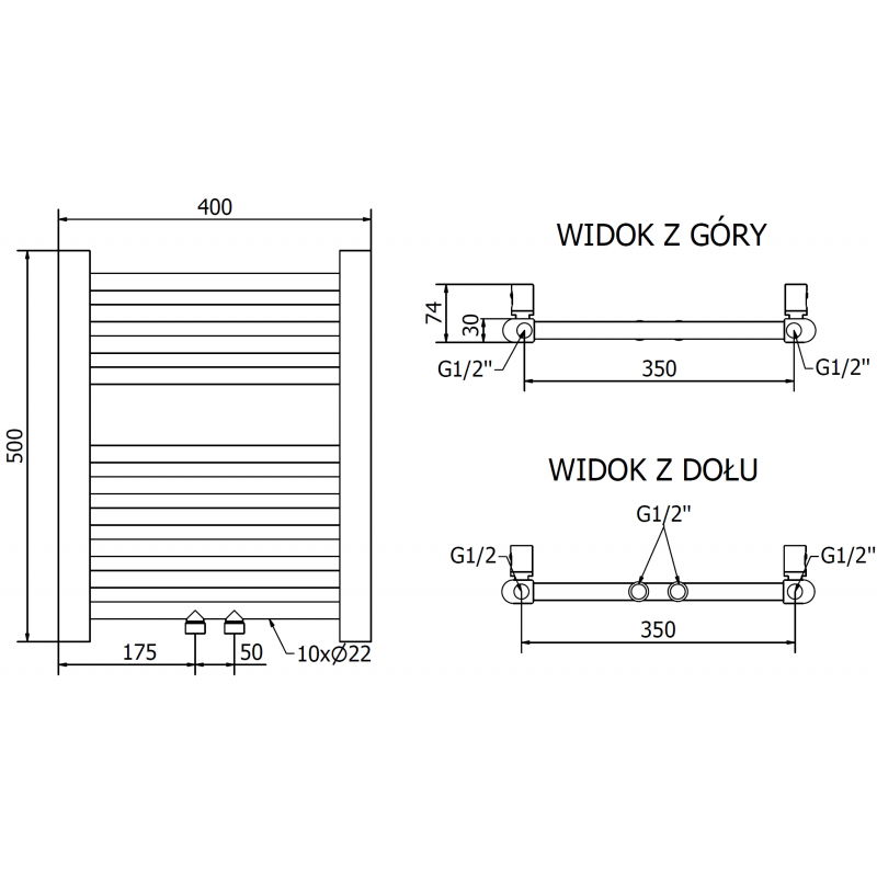 Mexen Mars radiador de casa de banho 500 x 400 mm, 141 W, dourado - W110-0500-400-00-50