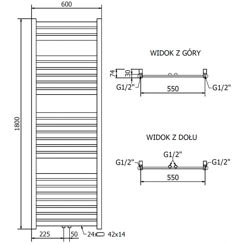 Mexen Uran termosifone da bagno 1800 x 600 mm, 738 W, oro - W105-1800-600-00-50