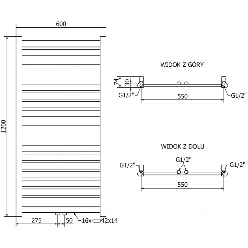 Mexen Uran radiateur de salle de bains 1200 x 600 mm, 492 W, doré - W105-1200-600-00-50