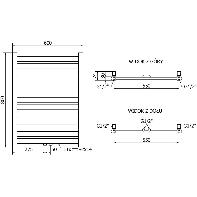 Mexen Uran vannitoa radiaator 800 x 600 mm, 336 W, kuldne - W105-0800-600-00-50