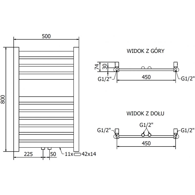 Mexen Uran kopalniški radiator 800 x 500 mm, 287 W, zlati - W105-0800-500-00-50