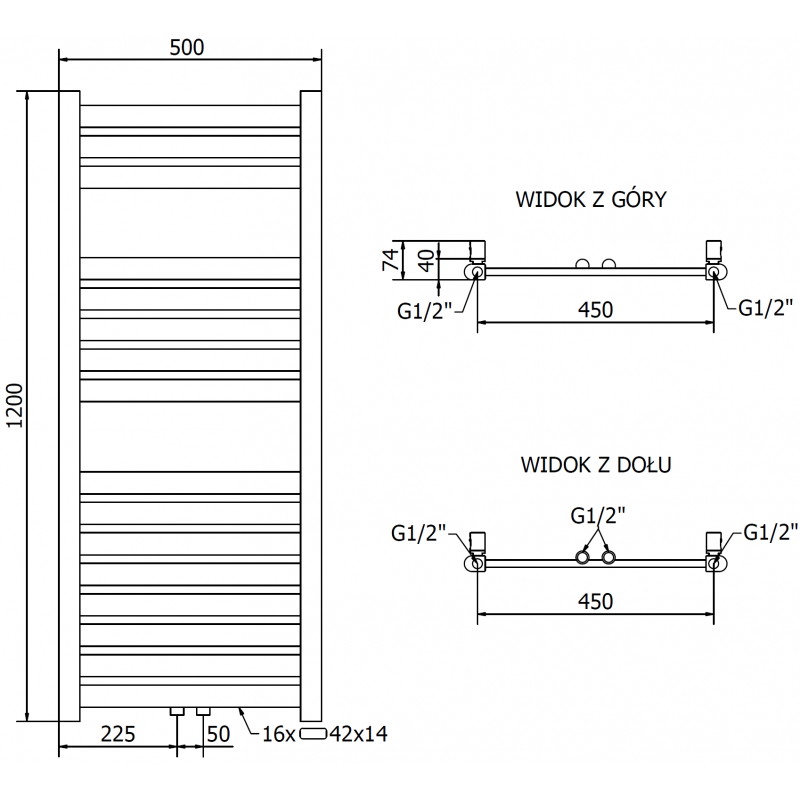 Mexen Uran radiatore da bagno 1200 x 500 mm, 422 W, oro - W105-1200-500-00-50