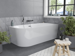 Mexen Mia vrijstaande hoekbad rechts 140 x 75 cm, wit, chroom overloop - 52691407500P-01