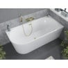Mexen Mia freistehende Eckbadewanne rechts 140 x 75 cm, weiß, Überlauf gebürstet gold - 52691407500P-55