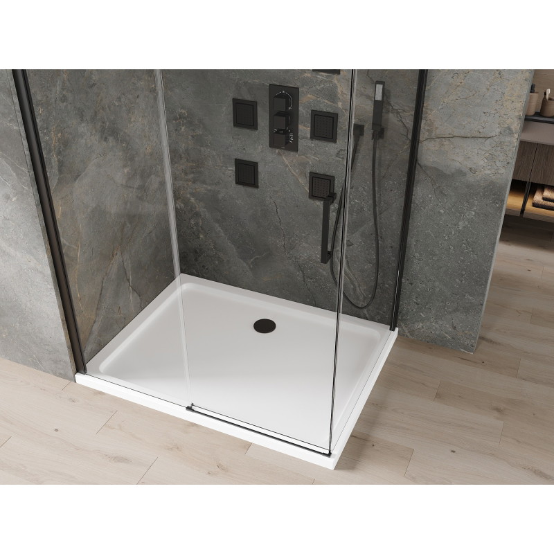 Mexen Omega lükand dušinurk 130 x 100 cm, läbipaistev, must + Flat dušialus, valge - 825-130-100-70-00-4010B