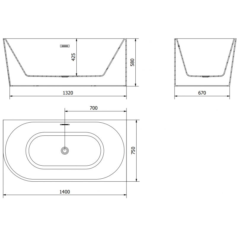 Mexen Mia free-standing corner bathtub right 140 x 75 cm, white, gun metal overflow - 52691407500P-95