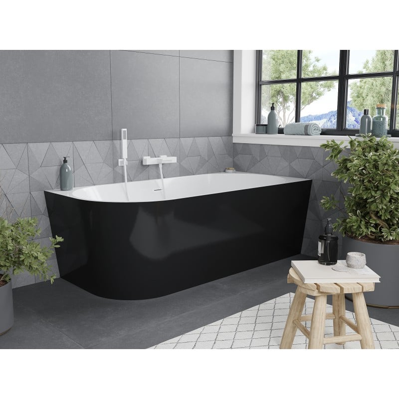 Mexen Mia freestanding right corner bath 140 x 75 cm, white/black, white overflow - 52691407575P-20