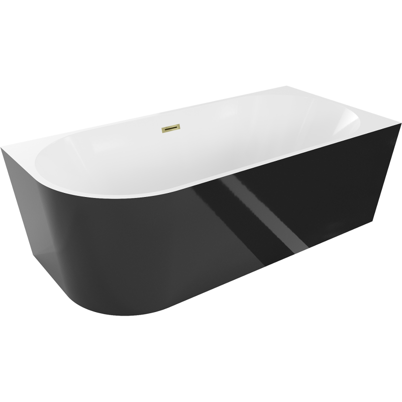 Mexen Mia vasca da bagno freestanding angolare destra 140 x 75 cm, bianco/nero, troppopieno dorato - 52691407575P-50