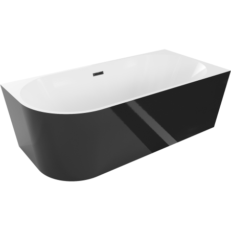 Mexen Mia freistehende Eckbadewanne rechts 140 x 75 cm, weiß/schwarz, schwarzer Überlauf - 52691407575P-70
