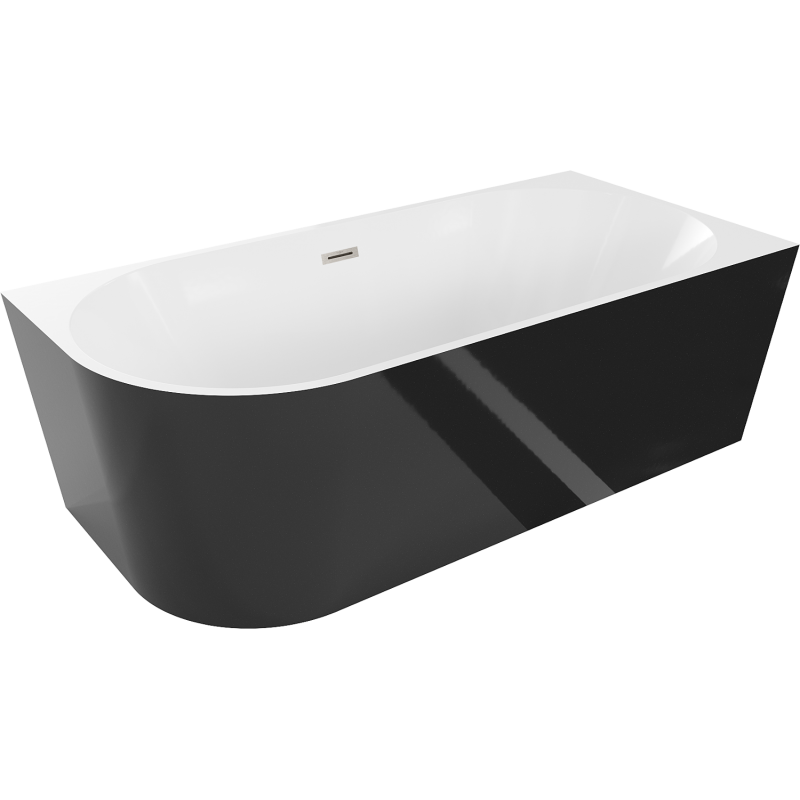 Mexen Mia freestanding corner right bathtub 140 x 75 cm, white/black, brushed nickel overflow - 52691407575P-97