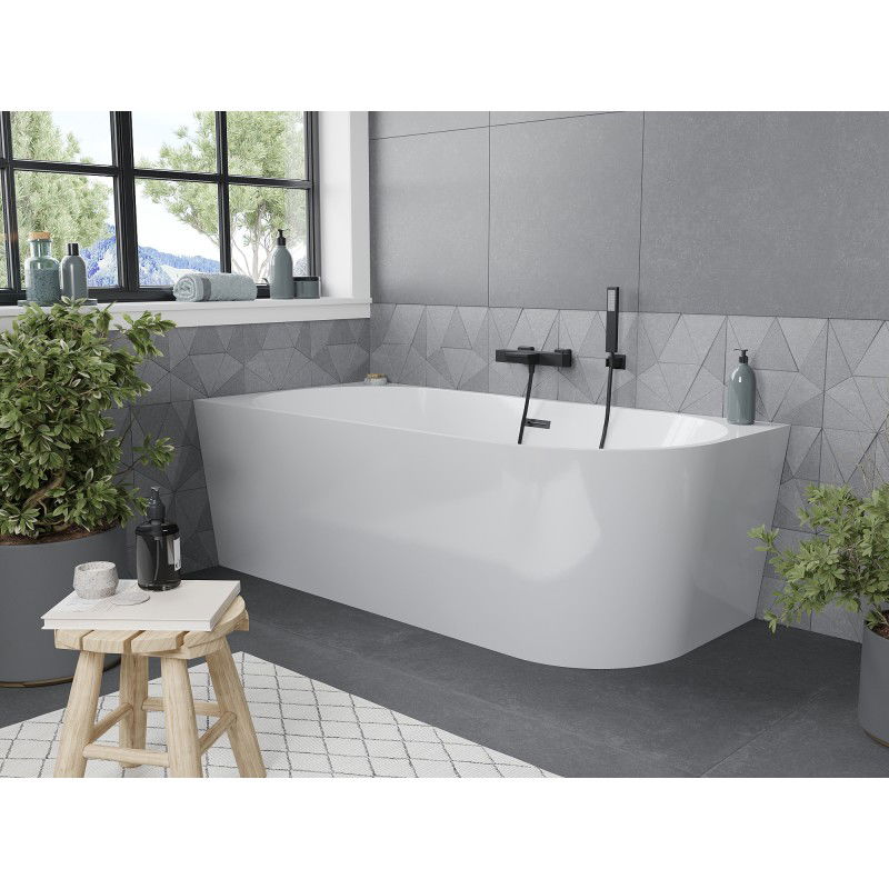 Mexen Mia vasca da bagno freestanding angolare sinistra 140 x 75 cm, bianca, troppopieno nero - 52691407500L-70