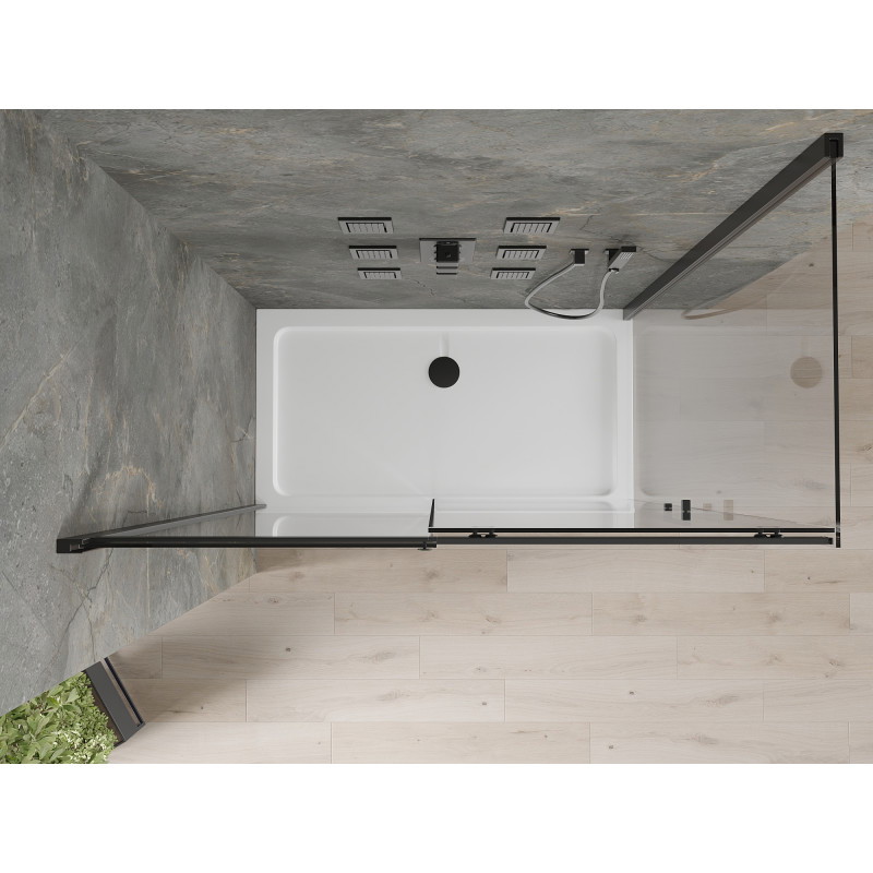 Mexen Omega cabine de douche coulissante 140 x 80 cm, transparent, noir + receveur Flat, blanc - 825-140-080-70-00-4010B