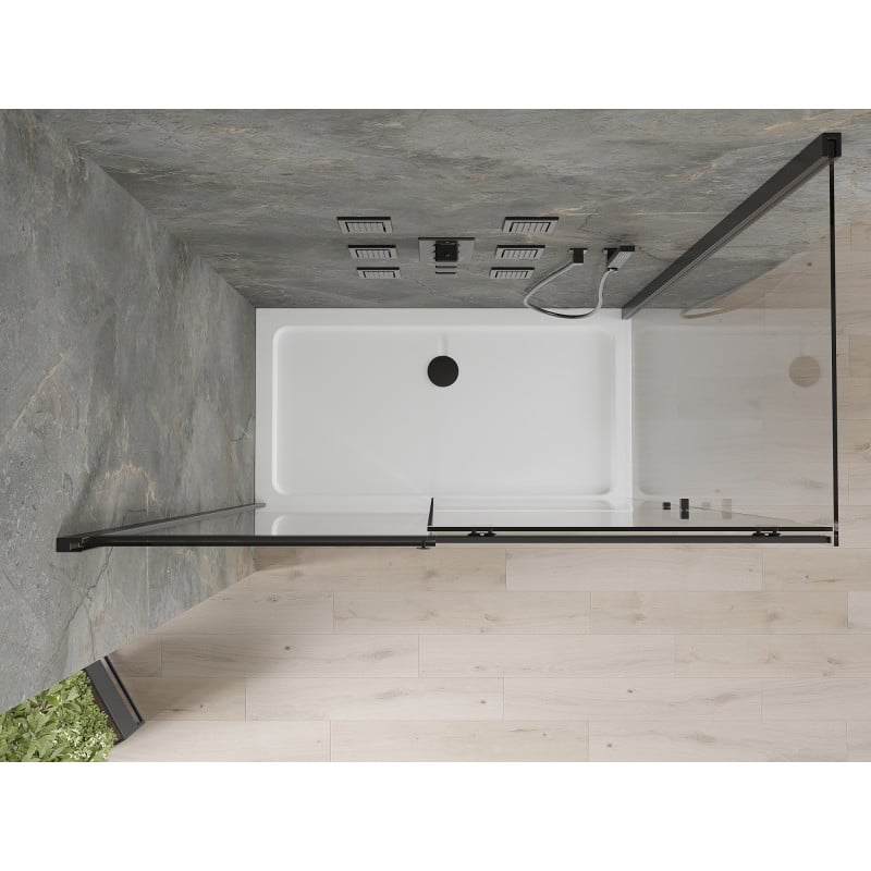 Mexen Omega cabine de duche deslizante 140 x 80 cm, transparente, preta + base de duche Flat, branca - 825-140-080-70-00-4010B