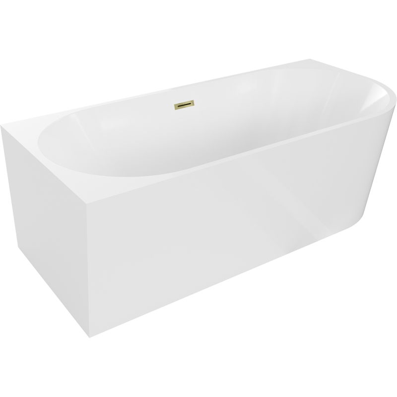 Mexen Mia freistehende Eckbadewanne links 140 x 75 cm, weiß, Überlauf gold - 52691407500L-50