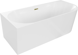 Mexen Mia vasca da bagno freestanding angolare sinistra 140 x 75 cm, bianca, troppopieno dorato - 52691407500L-50