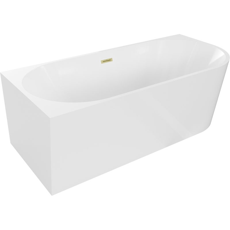 Mexen Mia freistehende Eckbadewanne links 140 x 75 cm, weiß, Überlauf gebürstet gold - 52691407500L-55