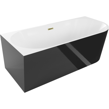 Mexen Mia freestanding corner left bathtub 140 x 75 cm, white/black, overflow gold - 52691407575L-50