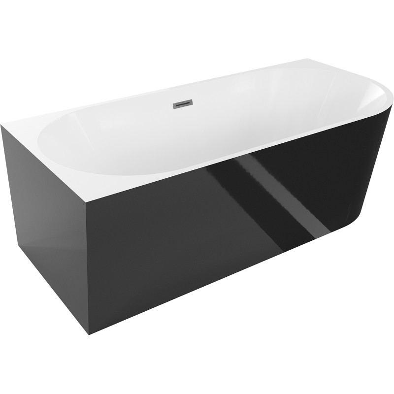Mexen Mia freistehende Eckbadewanne links 140 x 75 cm, weiß/schwarz, Überlauf gun gray gebürstet - 52691407575L-66