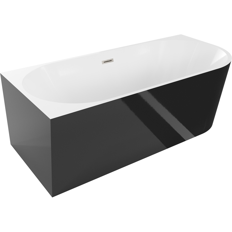 Mexen Mia vasca da bagno freestanding angolare sinistra 140 x 75 cm, bianca/nera, troppopieno nichel spazzolato