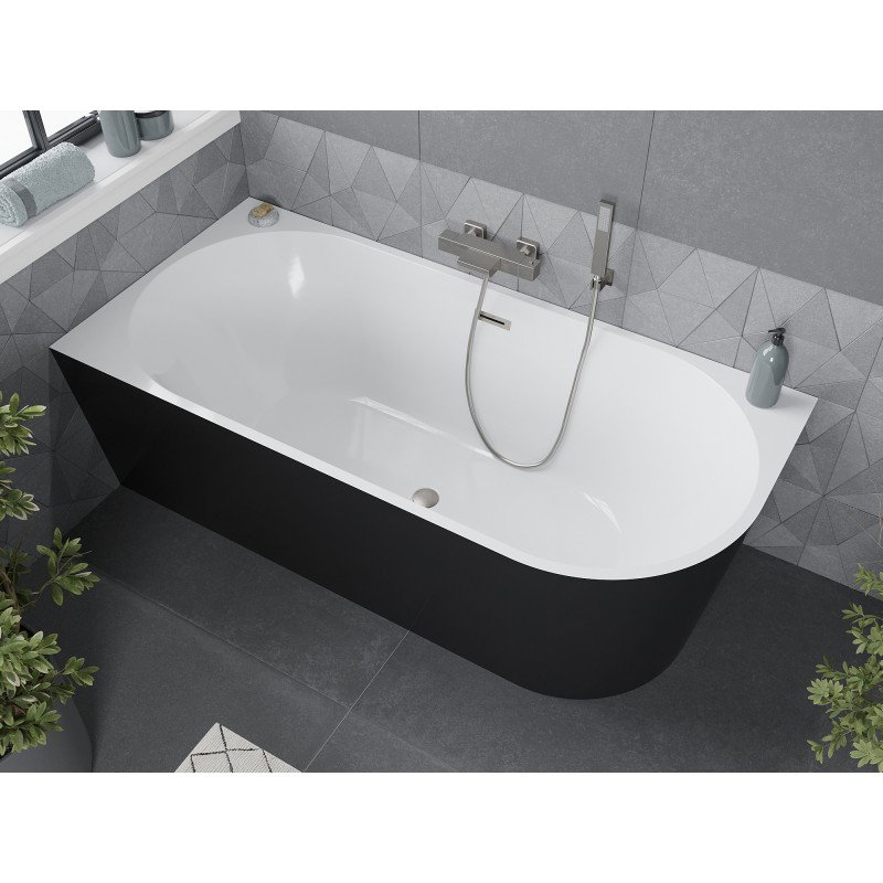Mexen Mia Freestanding Corner Left Bathtub 140 x 75 cm, White/Black, Brushed Nickel Overflow - 52691407575L-97
