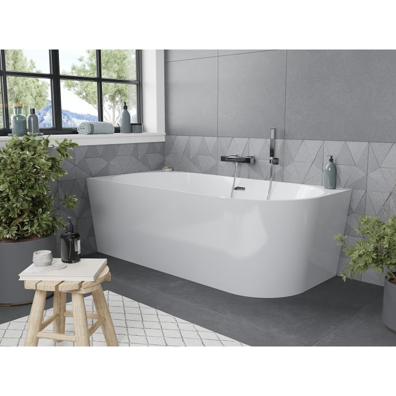 Mexen Mia wanna wolnostojąca narożna lewa 160 x 80 cm, biała, przelew chrom - 52691608000L-01