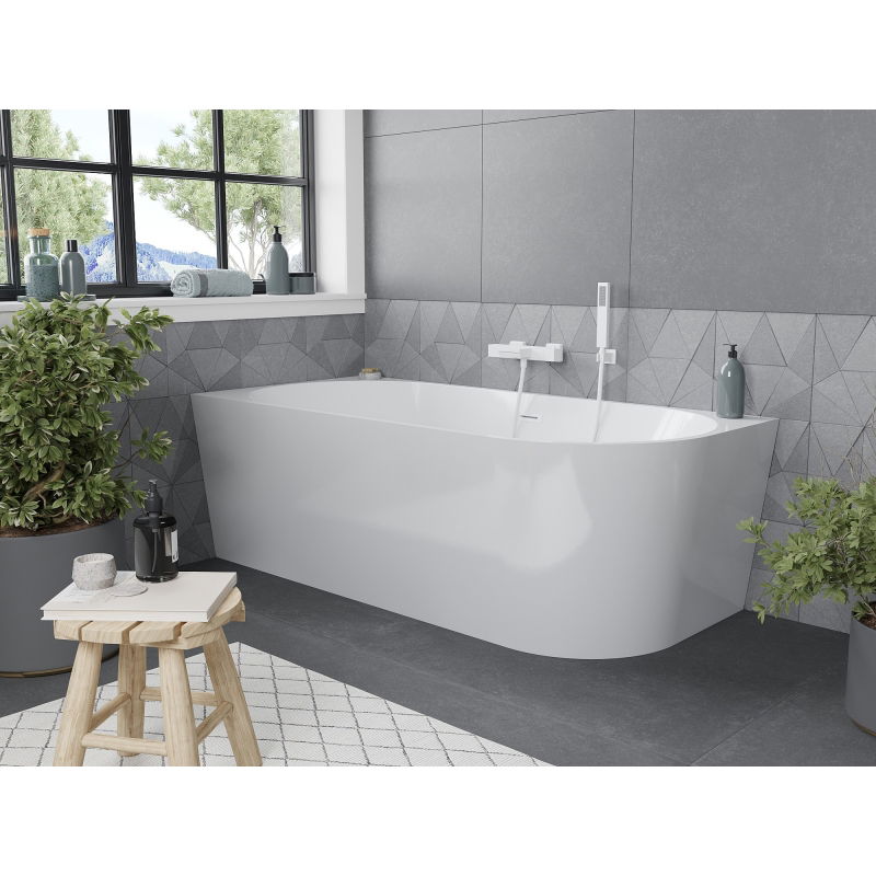 Mexen Mia vasca da bagno indipendente ad angolo sinistro 160 x 80 cm, bianca, troppo pieno bianco - 52691608000L-20