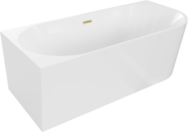 Mexen Mia freistehende Eckbadewanne links 160 x 80 cm, weiß, Überlauf gebürstet gold - 52691608000L-55