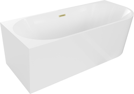 Mexen Mia vasca da bagno freestanding angolare sinistra 160 x 80 cm, bianca, troppo pieno oro spazzolato - 52691608000L-55