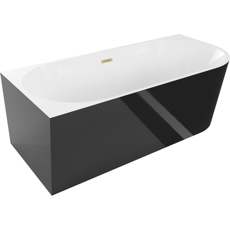Mexen Mia vasca da bagno freestanding angolare sinistra 160 x 80 cm, bianco/nero, troppopieno oro spazzolato - 52691608075L-55