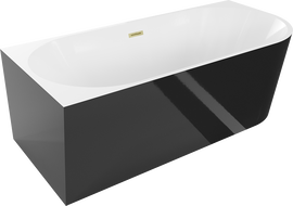 Mexen Mia freestanding corner left bathtub 160 x 80 cm, white/black, brushed gold overflow - 52691608075L-55