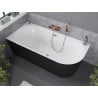 Mexen Mia vasca da bagno freestanding angolare sinistra 160 x 80 cm, bianco/nero, troppopieno in rame spazzolato
