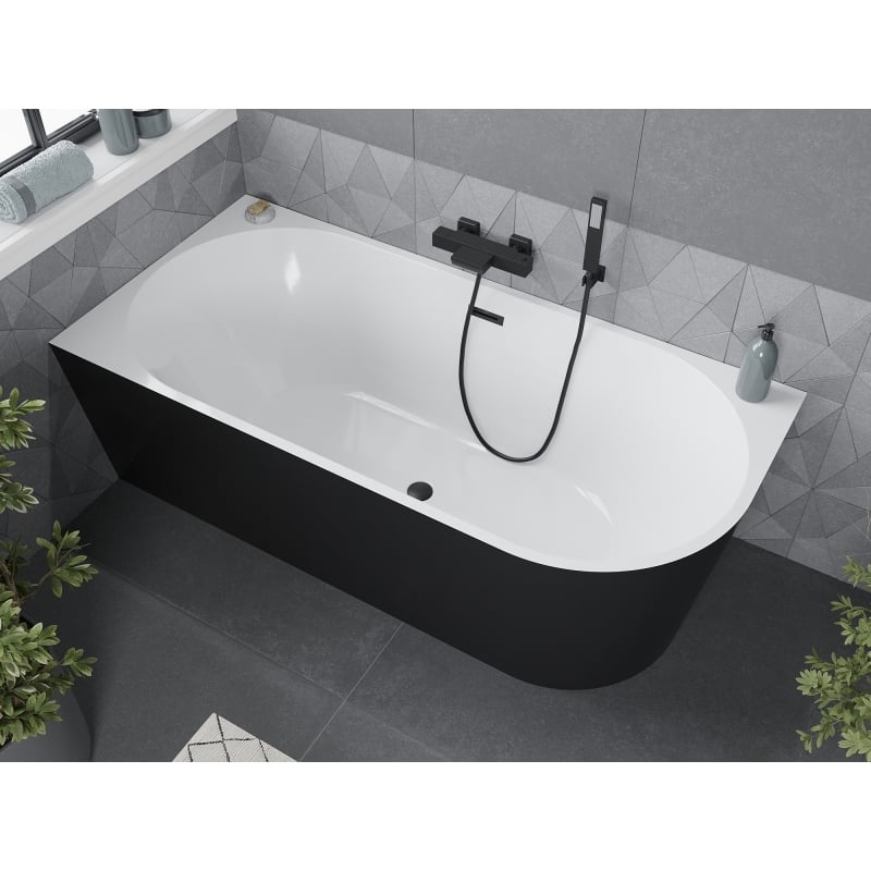 Mexen Mia nurgeline vasak iseseisev vann 160 x 80 cm, valge/must, must ülevool - 52691608075L-70