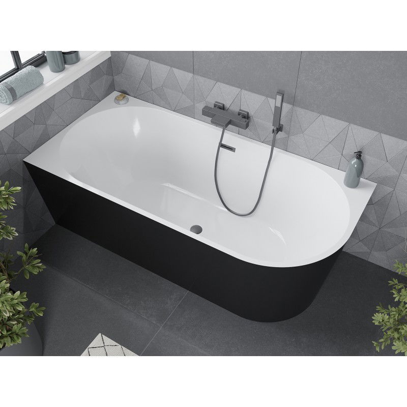 Mexen Mia vasca da bagno angolare autonoma sinistra 160 x 80 cm, bianca/nera, troppopieno gun metal - 52691608075L-95