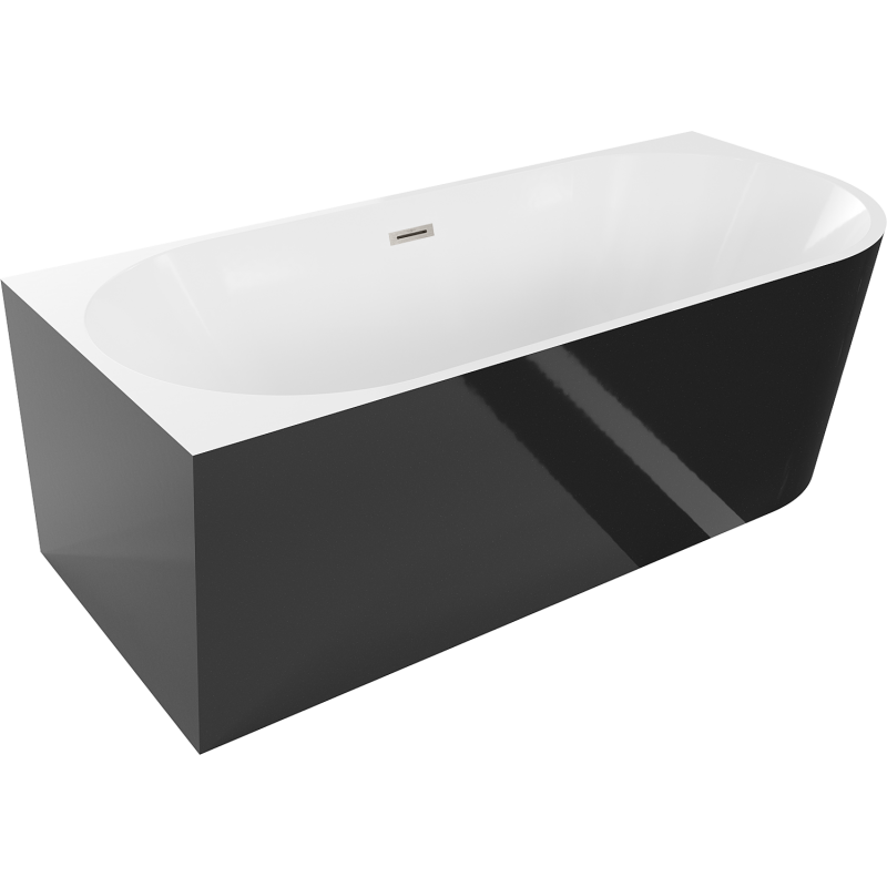 Mexen Mia vasca da bagno freestanding ad angolo sinistro 160 x 80 cm, bianca/nera, troppopieno nichel spazzolato