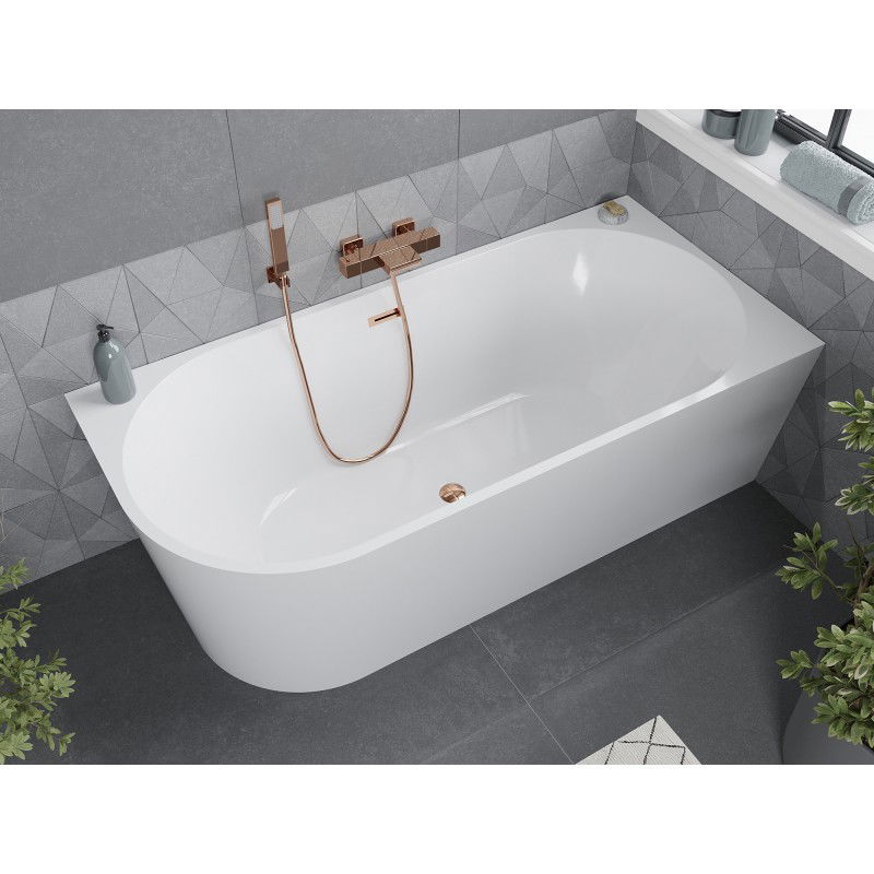 Mexen Mia free-standing corner bathtub right 160 x 80 cm, white, overflow rose gold - 52691608000P-60