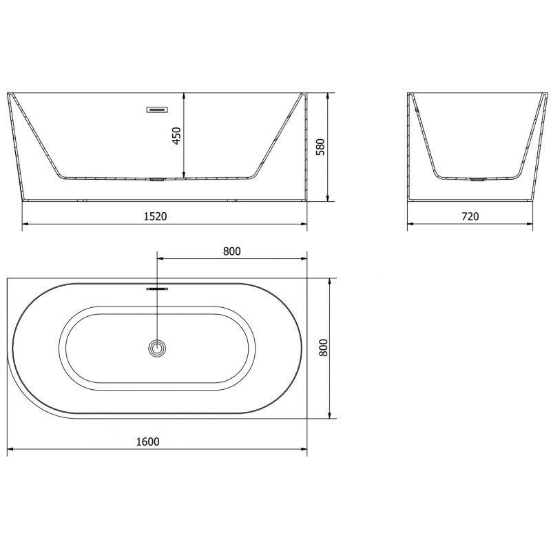 Mexen Mia vrijstaande hoekbadkuip rechts 160 x 80 cm, wit, witte overloop - 52691608000P-20