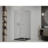Mexen Roma swing shower cabin 80 x 80 cm, transparent, chrome + Flat shower tray, black - 854-080-080-01-00-4070