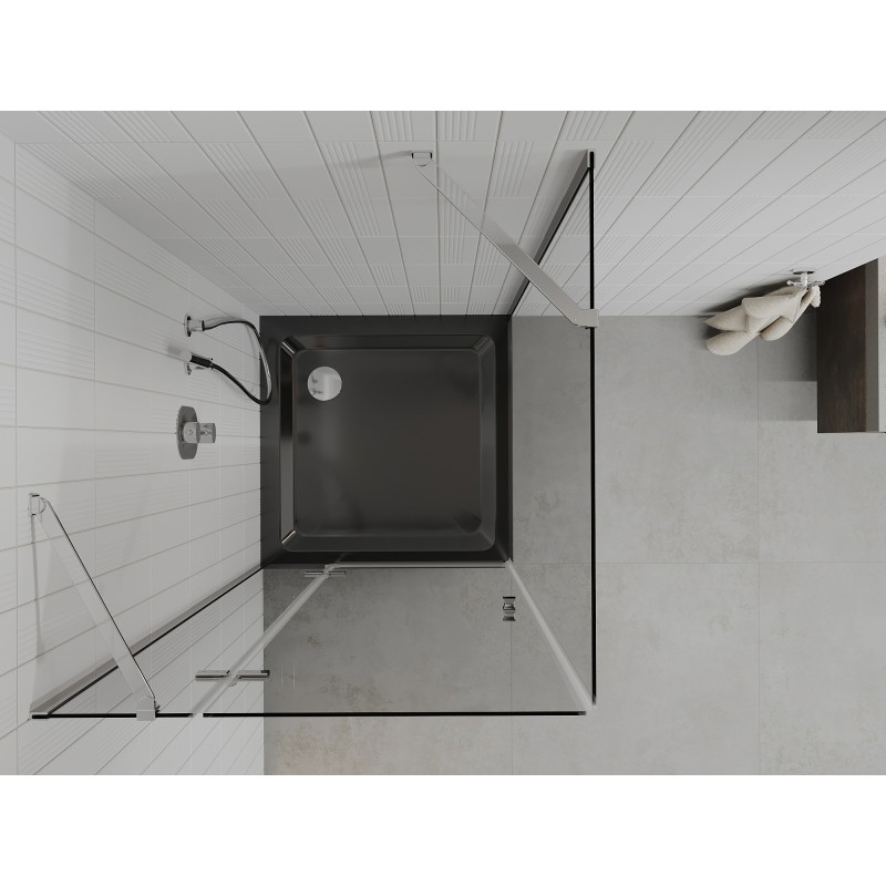 Mexen Roma swing shower cabin 80 x 80 cm, transparent, chrome + Flat shower tray, black - 854-080-080-01-00-4070