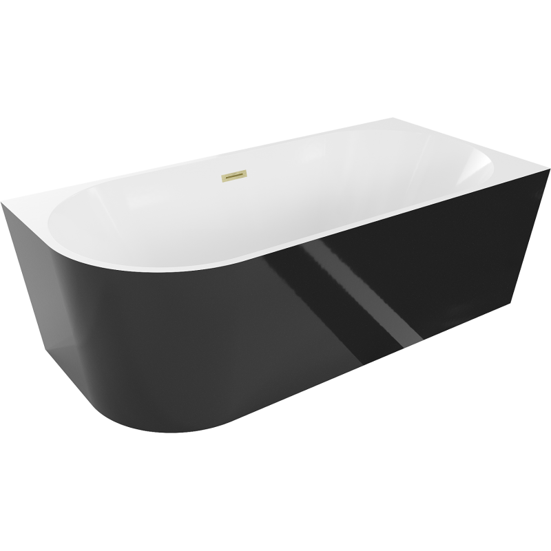 Mexen Mia freestanding corner bath right 160 x 80 cm, white/black, brushed gold overflow - 52691608075P-55