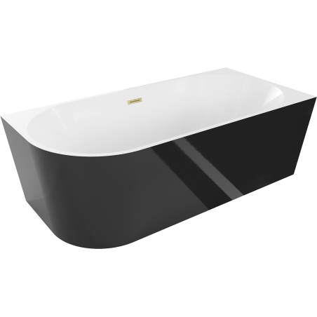 Mexen Mia freestanding corner bath right 160 x 80 cm, white/black, brushed gold overflow - 52691608075P-55