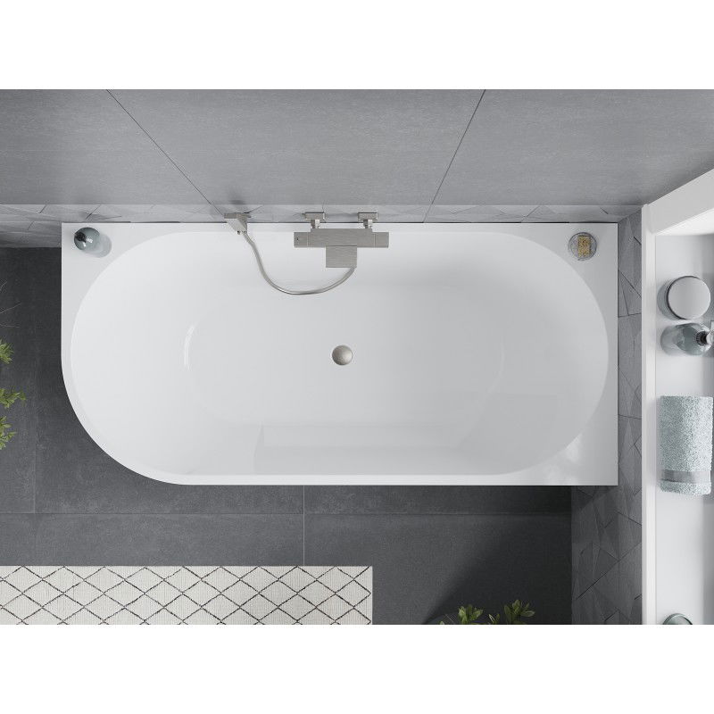 Mexen Mia freestanding corner bathtub right 160 x 80 cm, white/black, brushed nickel overflow - 52691608075P-97