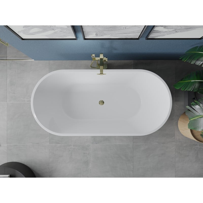 Mexen Luna freestanding bath 140 x 75 cm, white, gold overflow - 52031407500-50