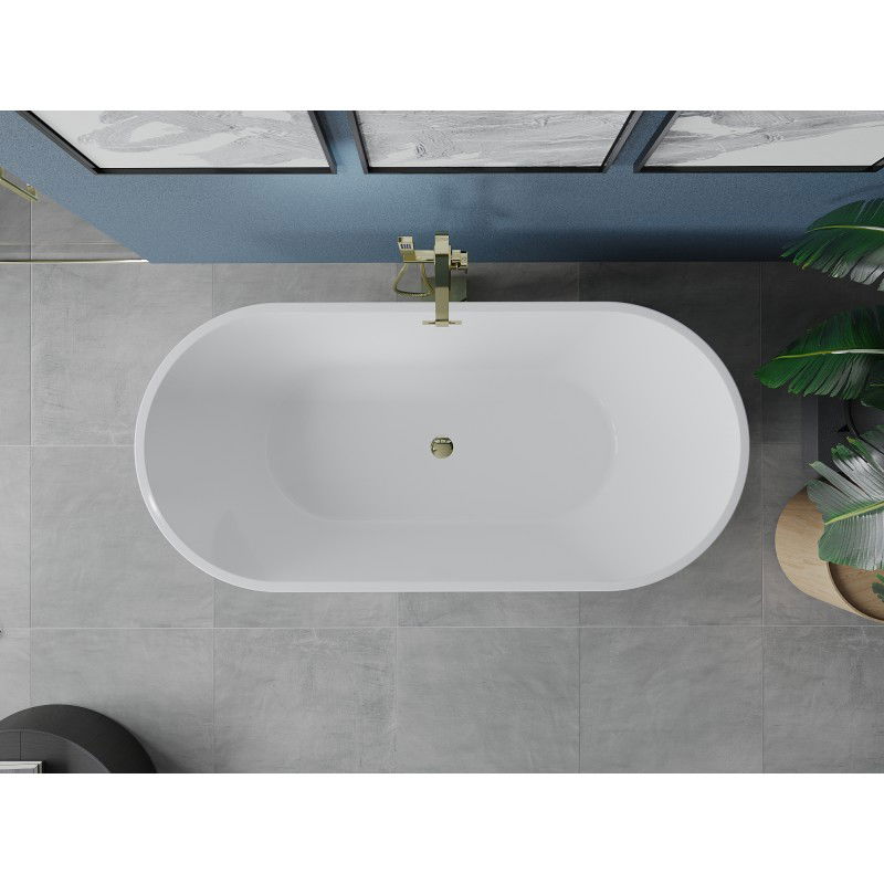 Mexen Luna vasca da bagno indipendente 140 x 75 cm, bianca, troppopieno dorato - 52031407500-50