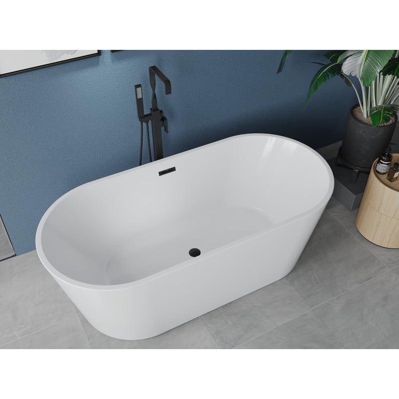 Mexen Luna freistehende Badewanne 140 x 75 cm, weiß, schwarzer Überlauf - 52031407500-70