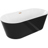 Mexen Luna freistehende Badewanne 140 x 75 cm, weiß/schwarz, Ab-Überlauf gebürstet Kupfer - 52031407575-65