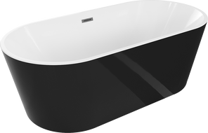 Mexen Luna freistehende Badewanne 140 x 75 cm, weiß/schwarz, Überlauf gun grau gebürstet - 52031407575-66